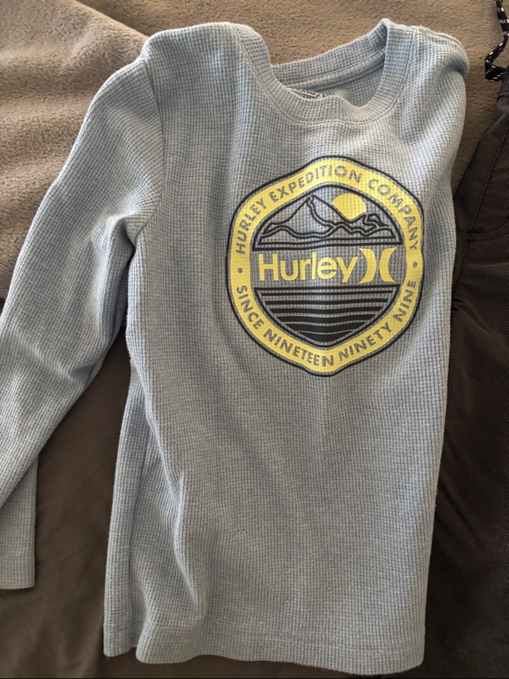 Hurley Kids Light Blue Thermal Top with Yellow Logo